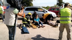 Simulacro de accidente vial en el túnel subfluvial.